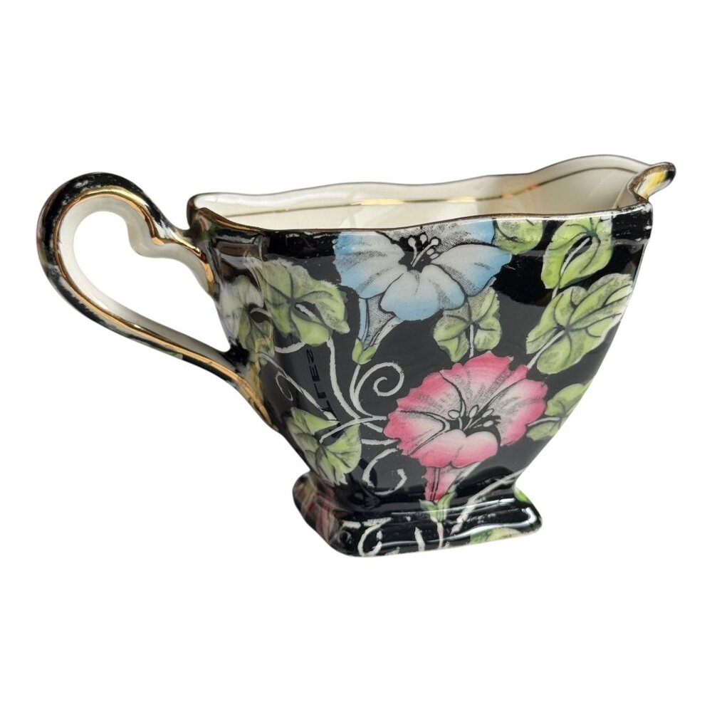 Vintage Royal Winton‎ Grimwades Morning Glory Black Floral Creamer 1950s